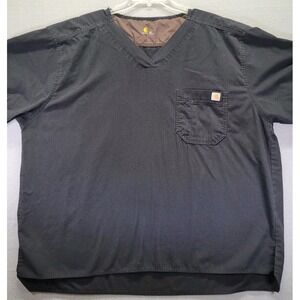 Carhartt Utility Scrub Top Shirt Mens 2X Black Ripstop V-Neck Bi-Swing Back Yoke